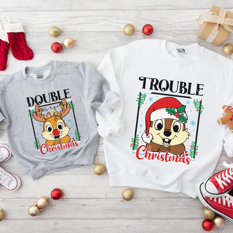 Cute Matching Double Trouble Christmas Sweatshirt for All Ages - Gifts Are Blue
