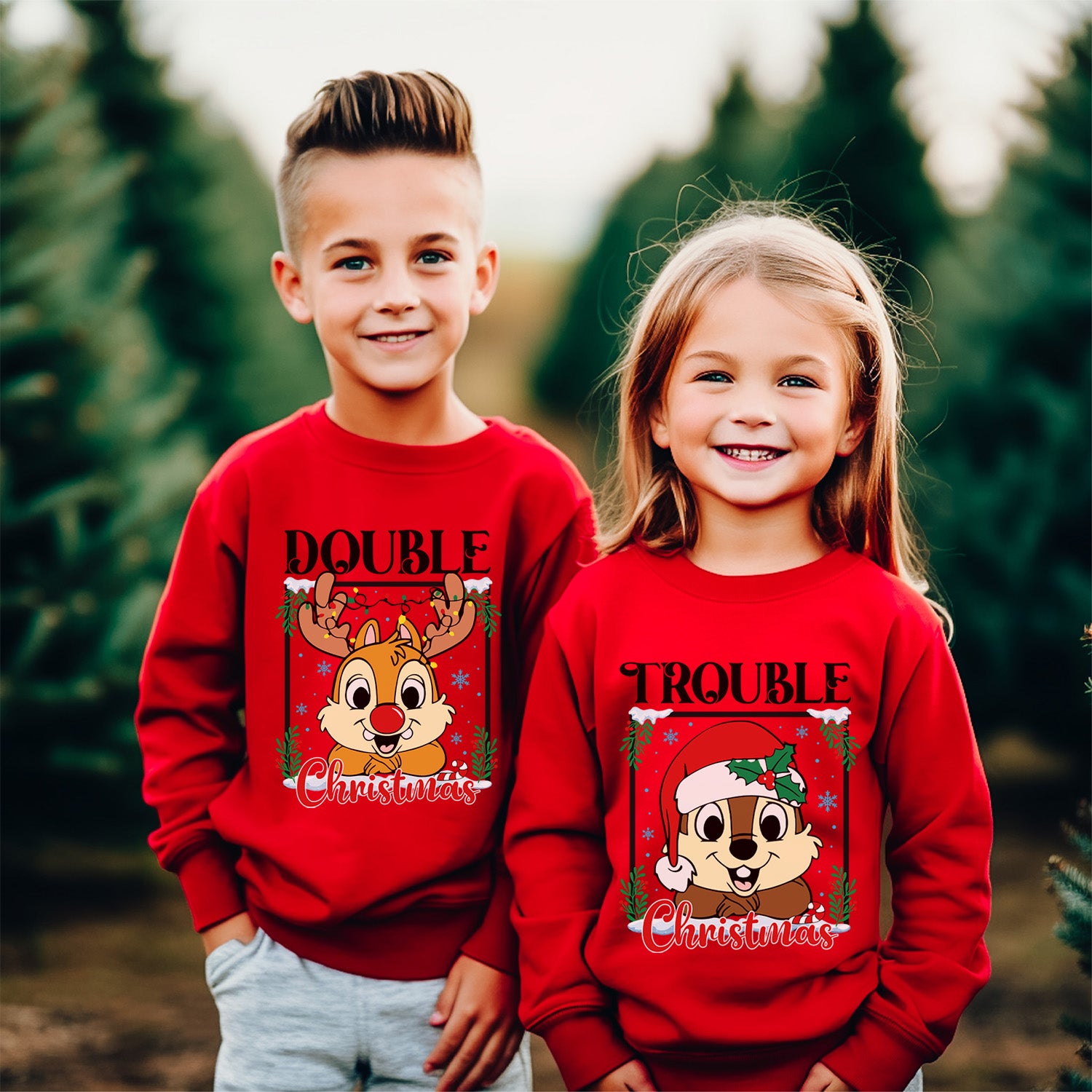 Double Trouble Christmas Sweatshirt - Sizes YXS to 5XL - Matching Family Shirts