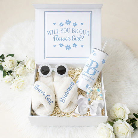 Sweet Pea Flower Girl Proposal Box with Fluffy Slippers & Tumbler