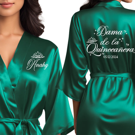 Dama de la quinceanera satin robes that can be personalized for your quinceanera squad.