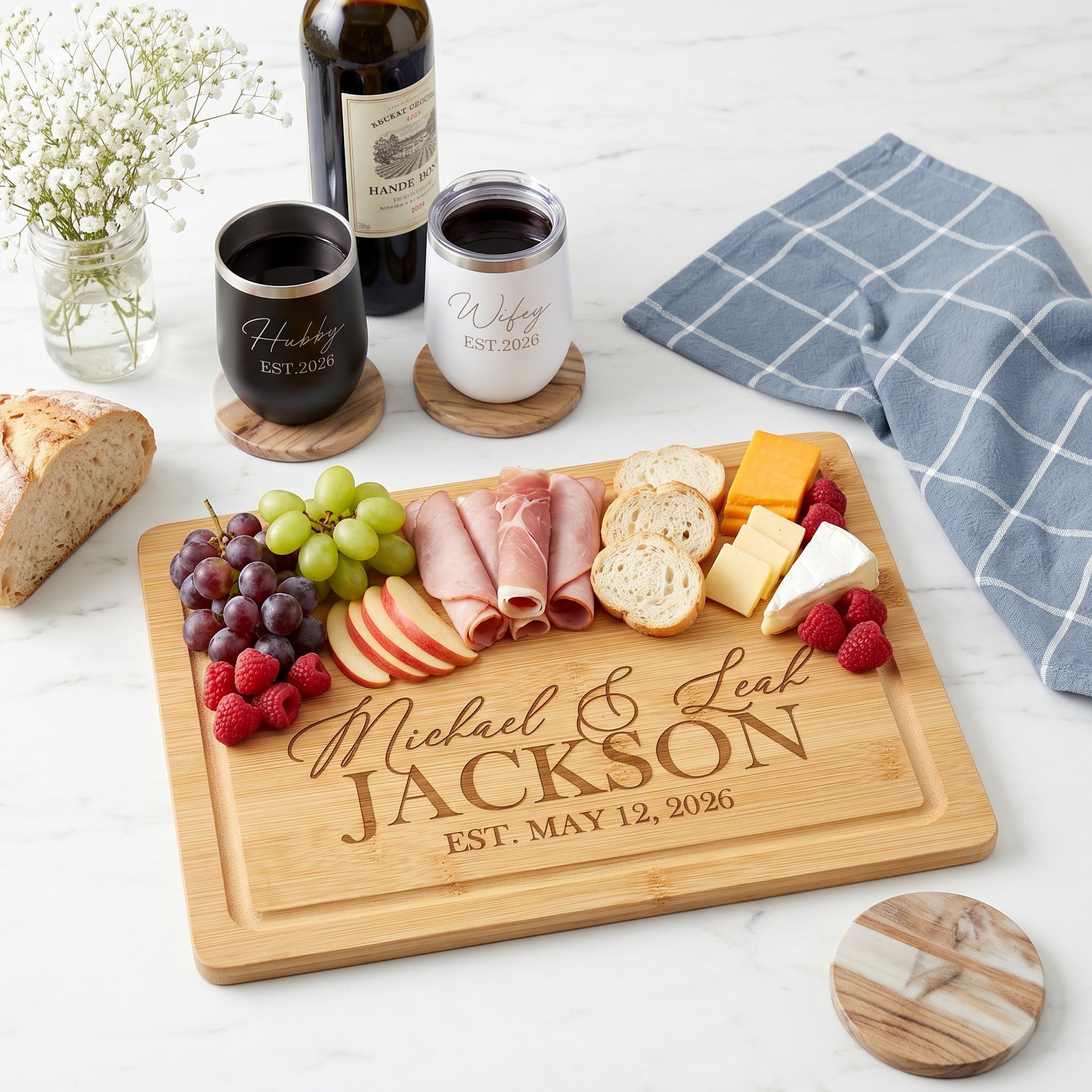 Happily Homemade Anniversary or Wedding Gift Set for Couples - Name & Date Edition