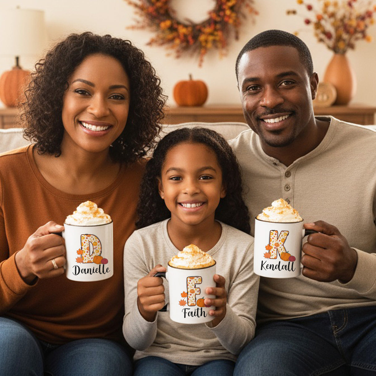 Thanksgiving Doodle Initial Personalized Fall Mugs for Kids and Adults, Autumn Coffee Mug