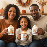 Thanksgiving Doodle Initial Personalized Fall Mugs for Kids and Adults, Autumn Coffee Mug