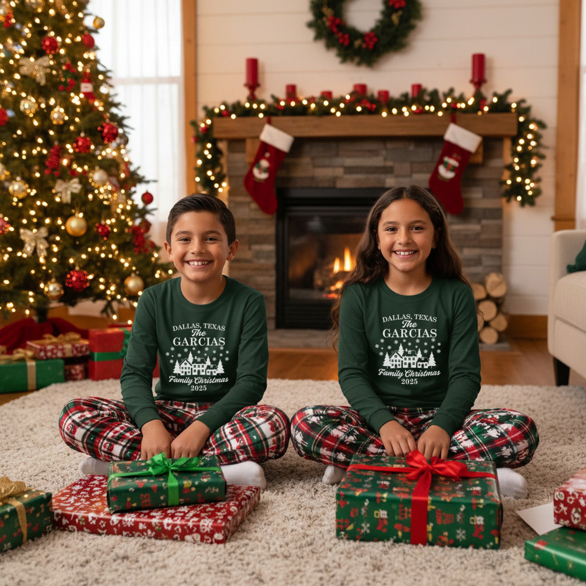 Holiday Town Personalized Family Christmas Shirts with Name and Location