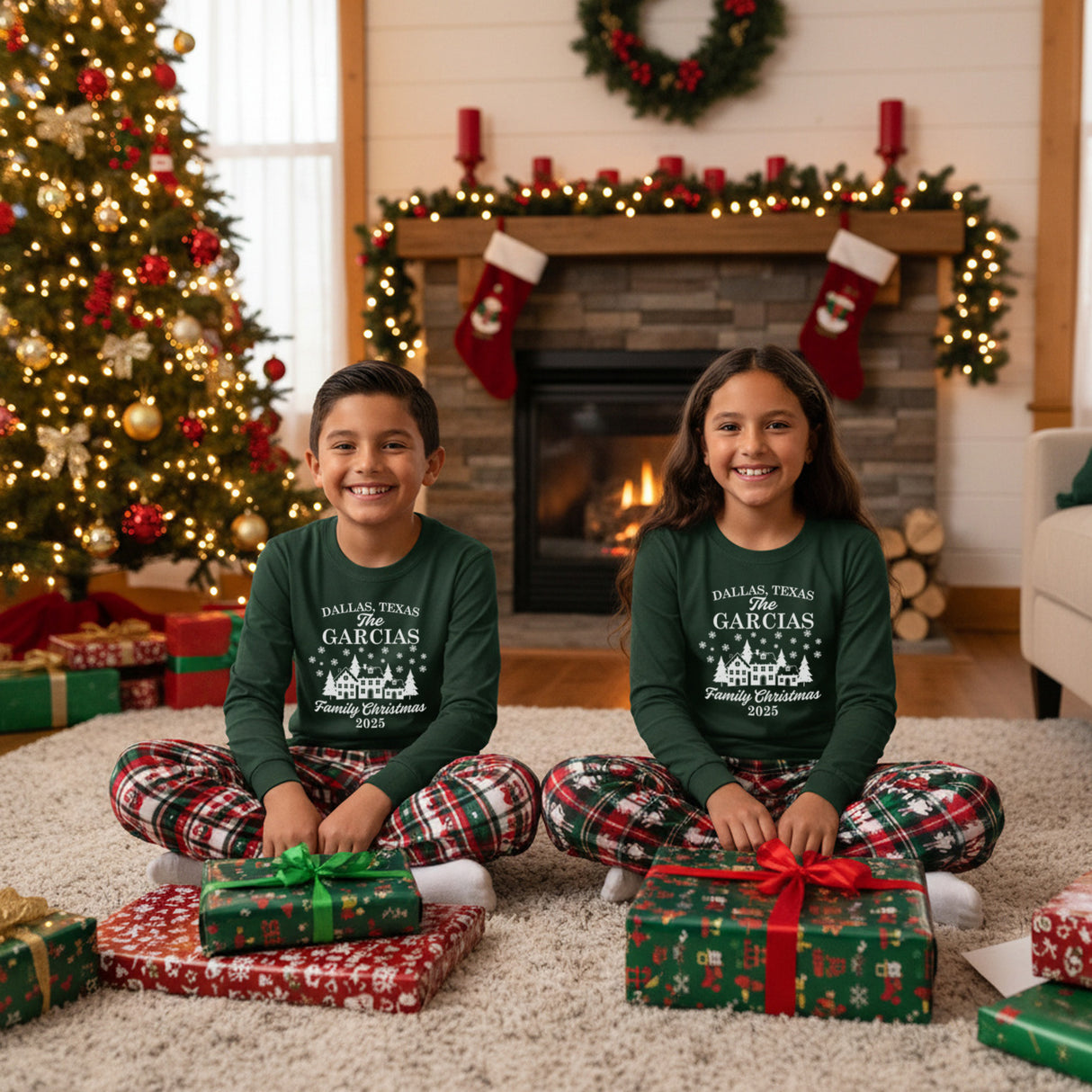 Holiday Town Personalized Family Christmas Shirts with Name and Location