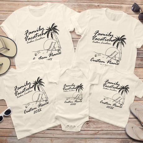 Custom family beach vacation t-shirts matching personalized names perfect for summer trips, family reunions, and family beach trips.