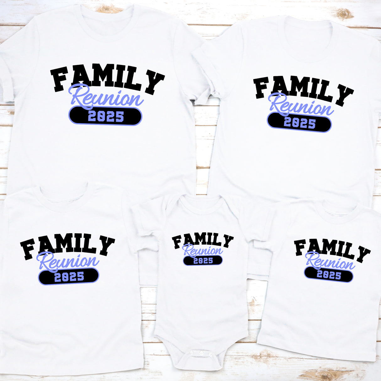 Personalized minimalist family reunion shirts with custom year and matching family name design, ideal for reunions and group events.