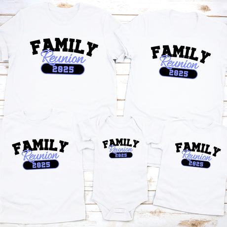Personalized minimalist family reunion shirts with custom year and matching family name design, ideal for reunions and group events.
