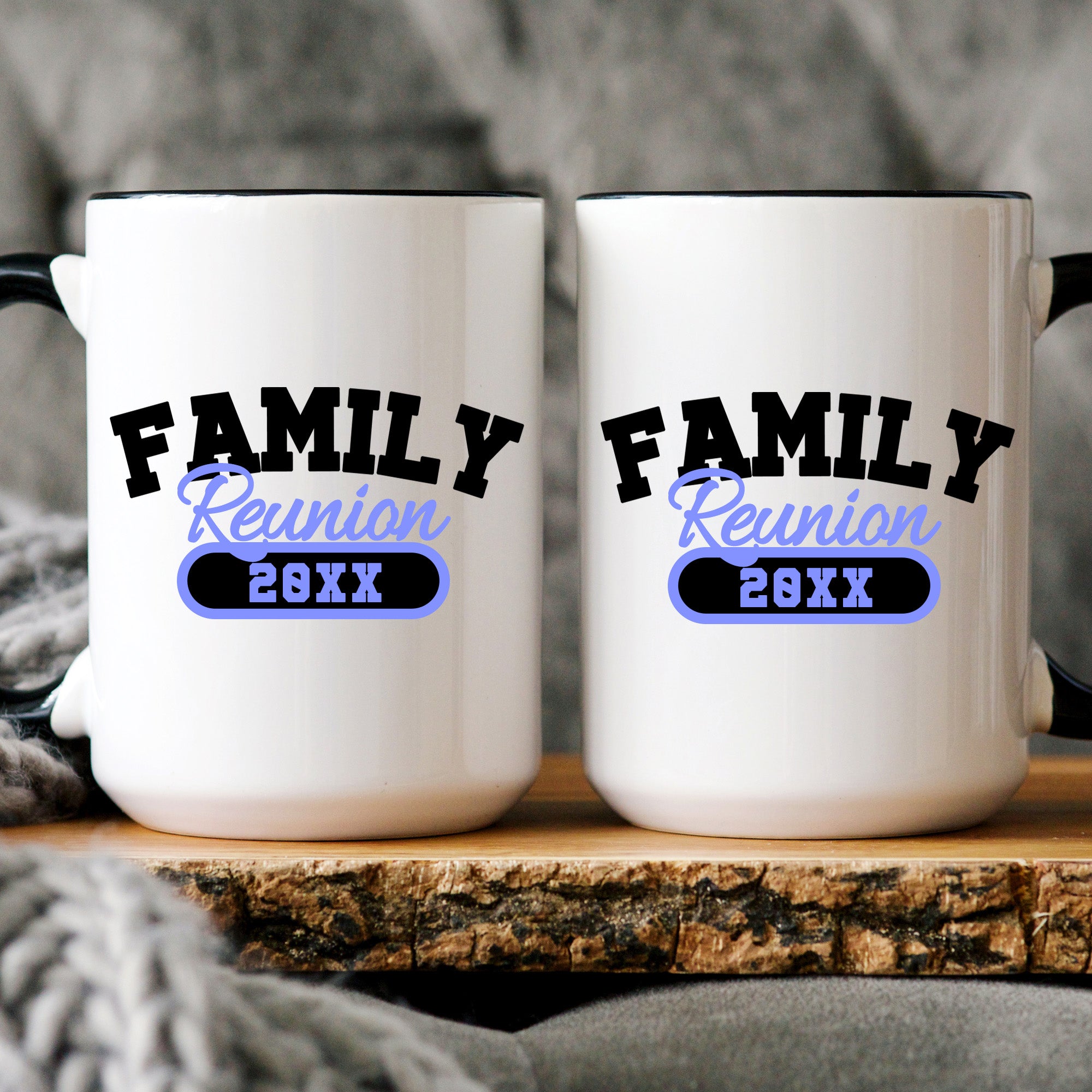 Simple personalized family reunion mug with custom family year, matching ceramic coffee cup for family gathering gift.
