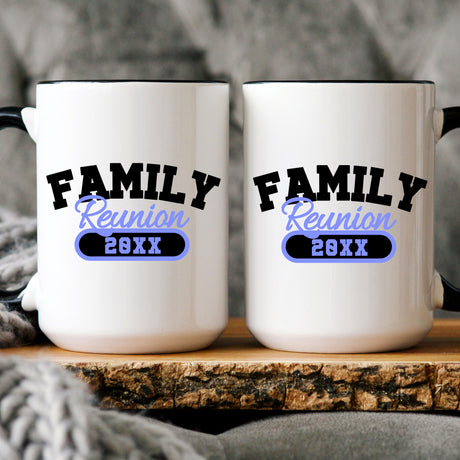 Simple personalized family reunion mug with custom family year, matching ceramic coffee cup for family gathering gift.