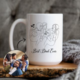 Custom family portrait line art mug created from photo, personalized gift for Dad from kids or wife. Custom mug for father with names. 