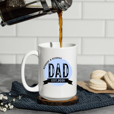 Black and white coffee mug for father, an easy gift to give dad for his birthday or Christmas gift ideas. 