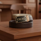 FEDEY Mens Classic Leather Ratchet Belt with SWAG Automatic Buckle