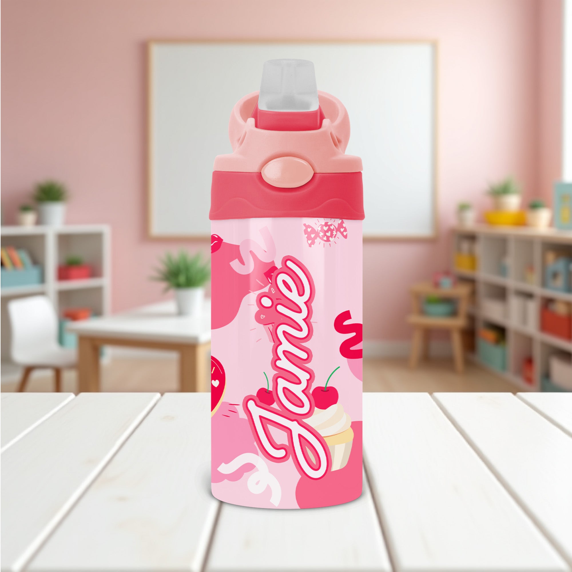 The perfect back to school gift for kids. Pink Girly water bottle for little girls. 