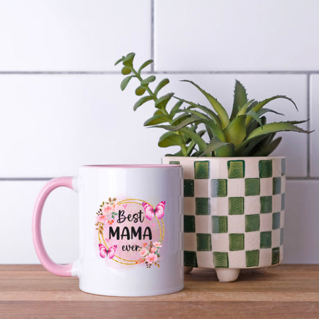 Personalized Best Mom Ever coffee mug with elegant floral design, perfect Mother’s Day gift. Great for custom gifts for mom, nana, or grandma to celebrate special occasions.