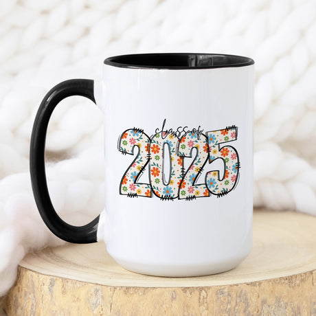 Cute floral graduation mug for Class of 2025, senior gift for her, feminine coffee cup for high school or college graduate.
