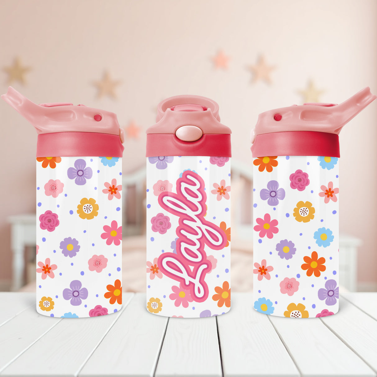 Personalized floral tumbler with girl’s name makes a standout back-to-school gift idea for daughters or nieces.