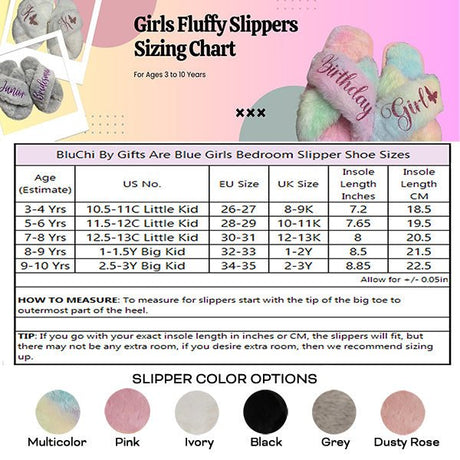 Cute and Fluffy Girls Personalized Slippers for Birthday Gifts and Dance Recitals - Gifts Are Blue