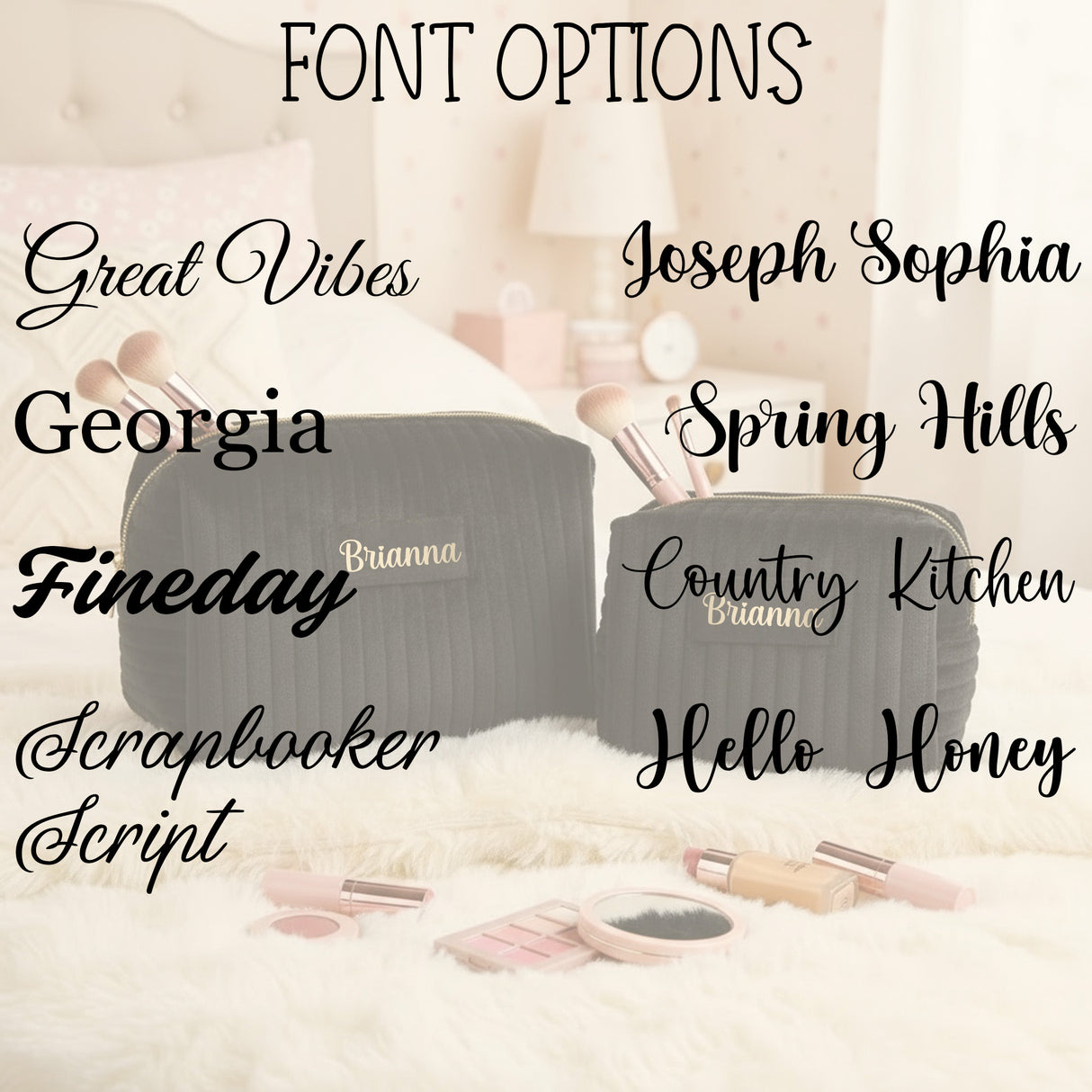 Personalized Velvet Makeup Bag Matching Set with Name