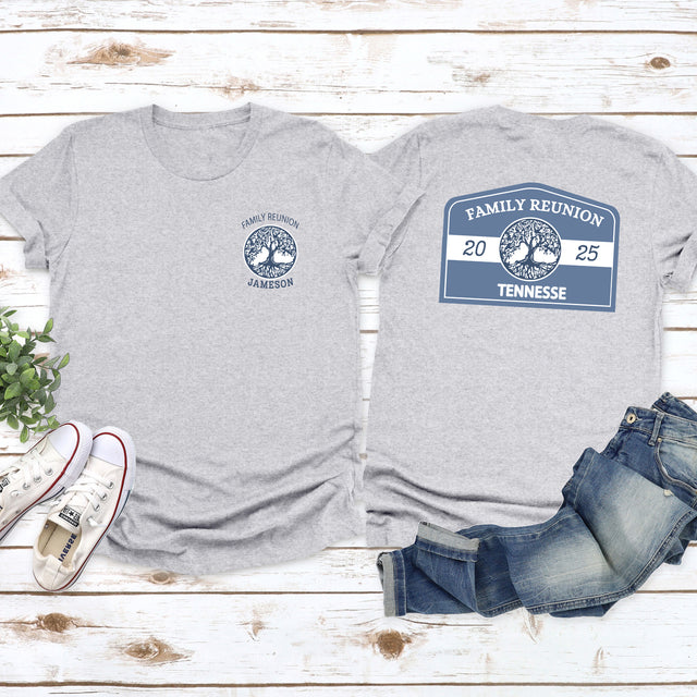 Custom family reunion shirts personalized with your family name, perfect matching shirts for group photos.