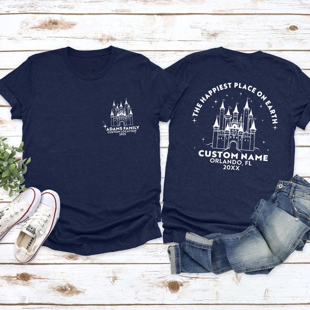 Orlando theme park family vacation shirt featuring a magical castle design, perfect for matching group photos and custom trips.