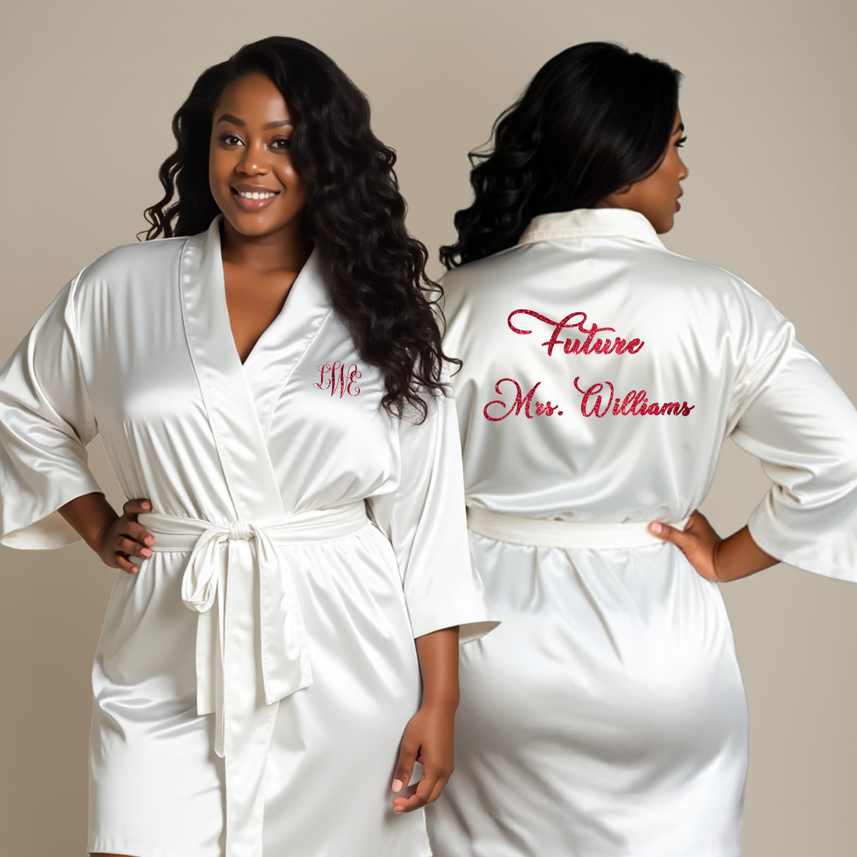 Custom plus size robes for bride and bridesmaid, Personalized wedding robe with custom text and monogram.
