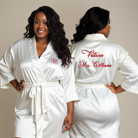 Custom plus size robes for bride and bridesmaid, Personalized wedding robe with custom text and monogram.