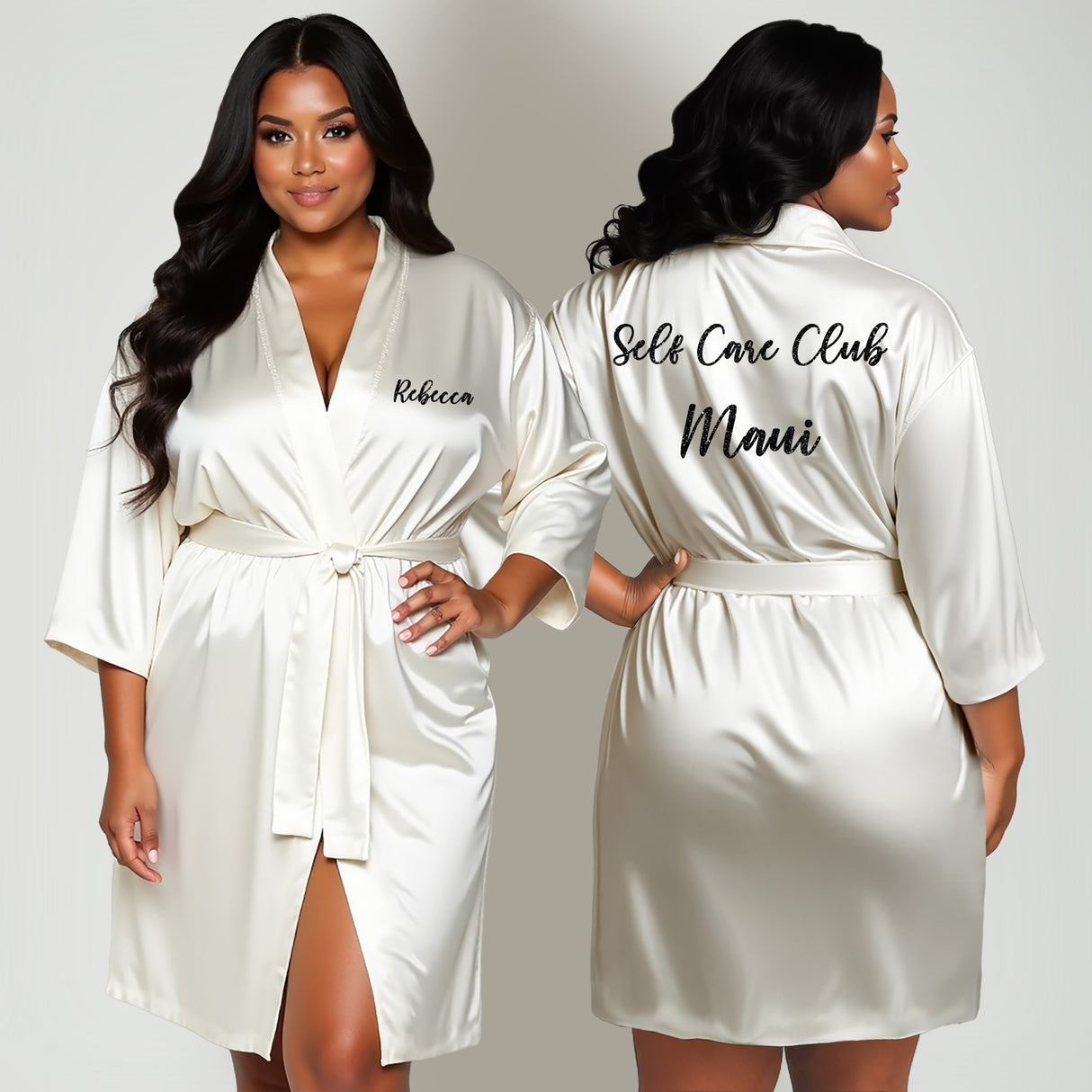 Personalized plus size robes with custom name and monogram.