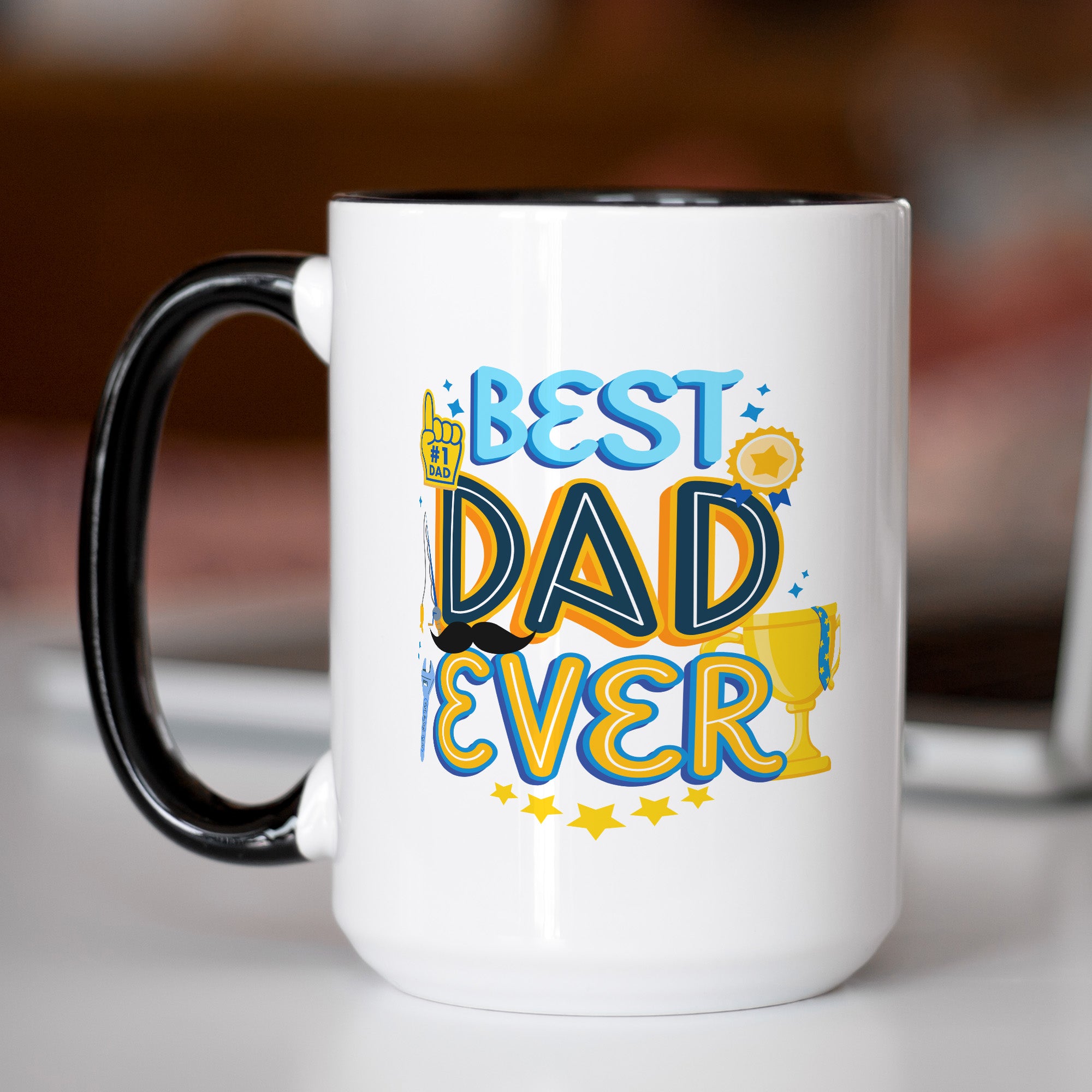 Whimsical Number One Best Dad Ever Coffee Mug, Gift for Him