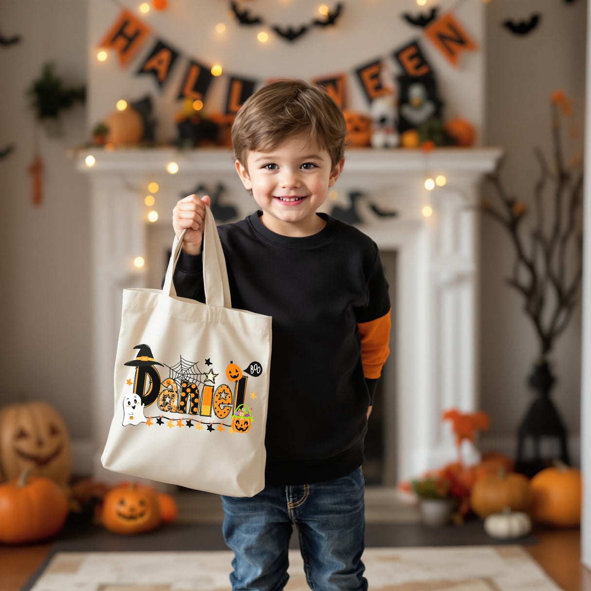 Custom trick or treat bags for Halloween or school events.