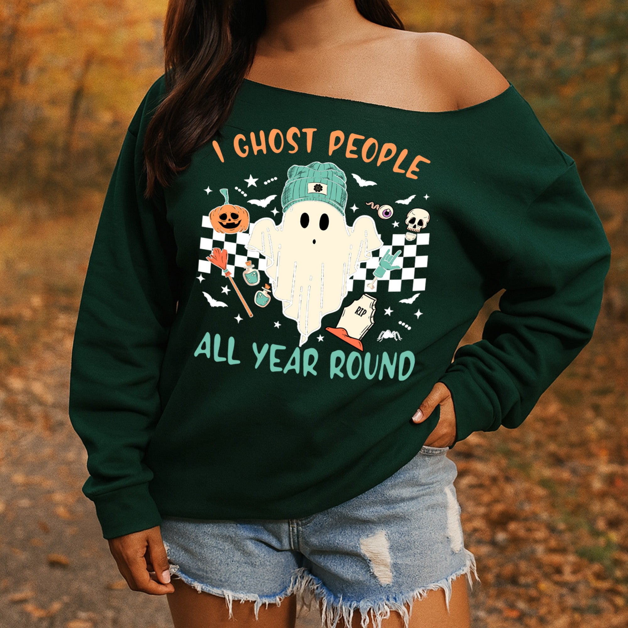 Off the Shoulder Halloween Sweatshirts for Women and Teens with Multiple Designs