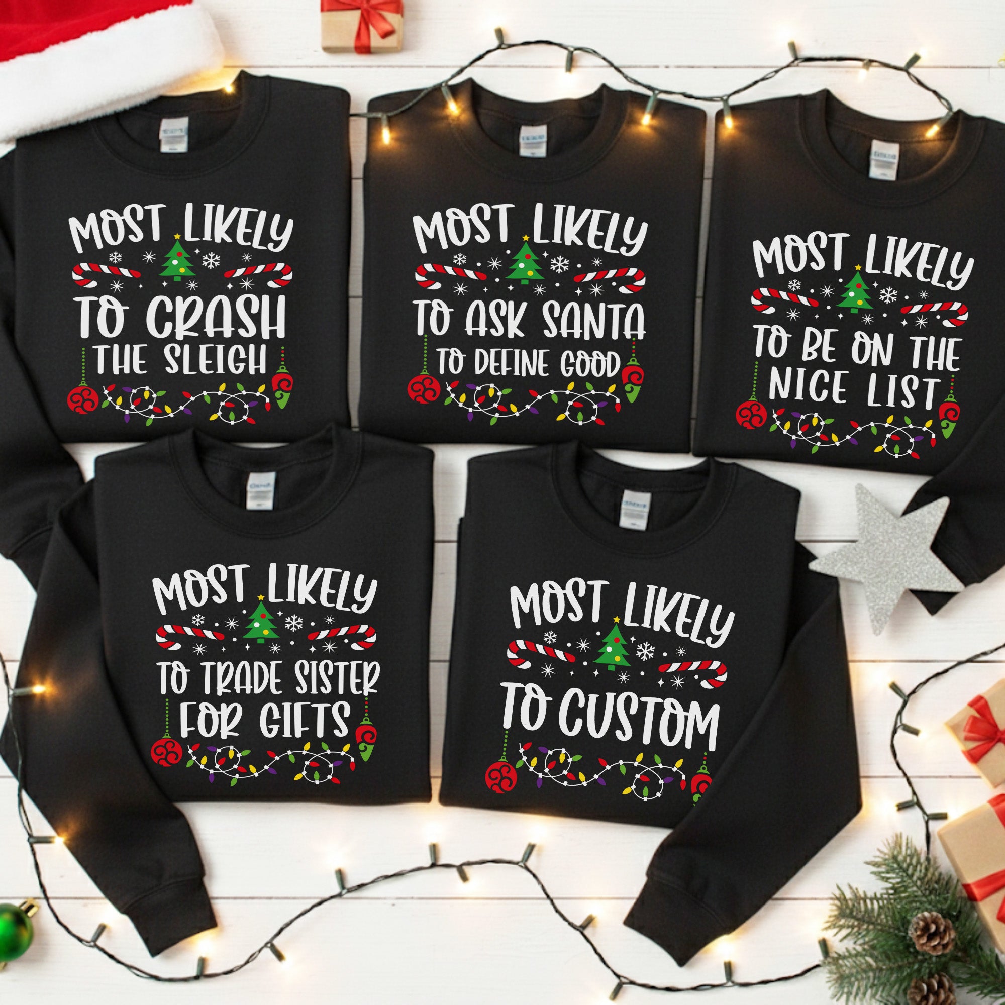 Funny Most Likely to Christmas Shirts for Family, Kids, Friends and Groups