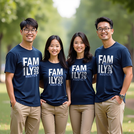 Custom matching family shirts for gatherings. Family reunion shirts for meetups and holiday events.
