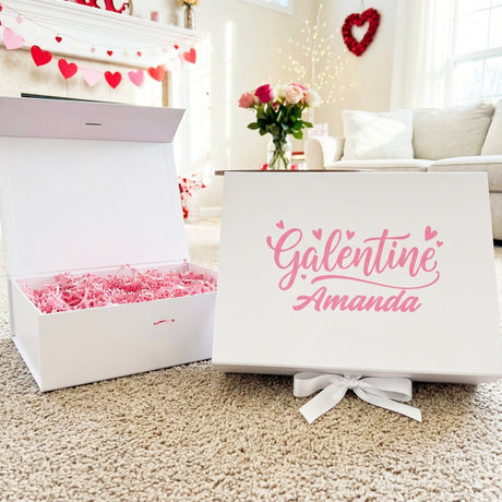 Multi Design Personalized Empty Valentine's Gift Box w Magnetic Lid, Bow and Crinkle Paper - Gifts Are Blue