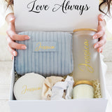 Gift for her custom gift box with personalized birthday gifts and spa products. Birthday gift for her luxury personalized gift set.