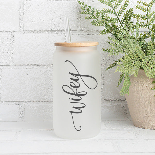 Cute 16oz Minimalist Wifey Iced Coffee Glass Tumbler Gift for Her