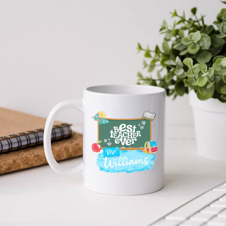 Personalized teacher mug with name, custom Best Teacher Ever cup for men. Teacher mug for him. 