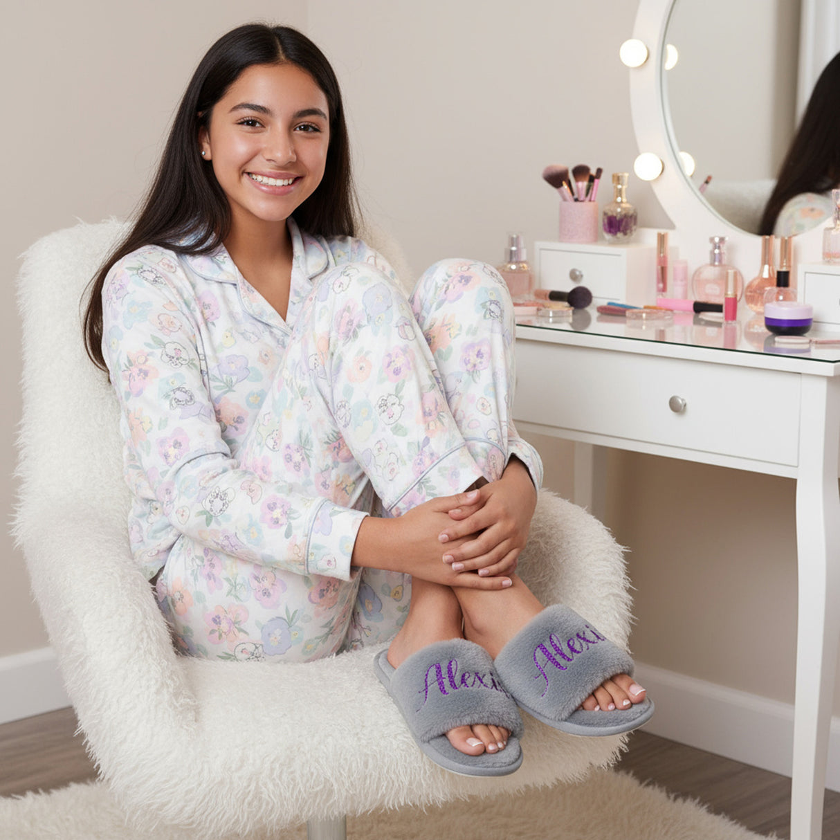 Custom Name Fluffy Slippers for Her – Personalized Gift for Teen Girls