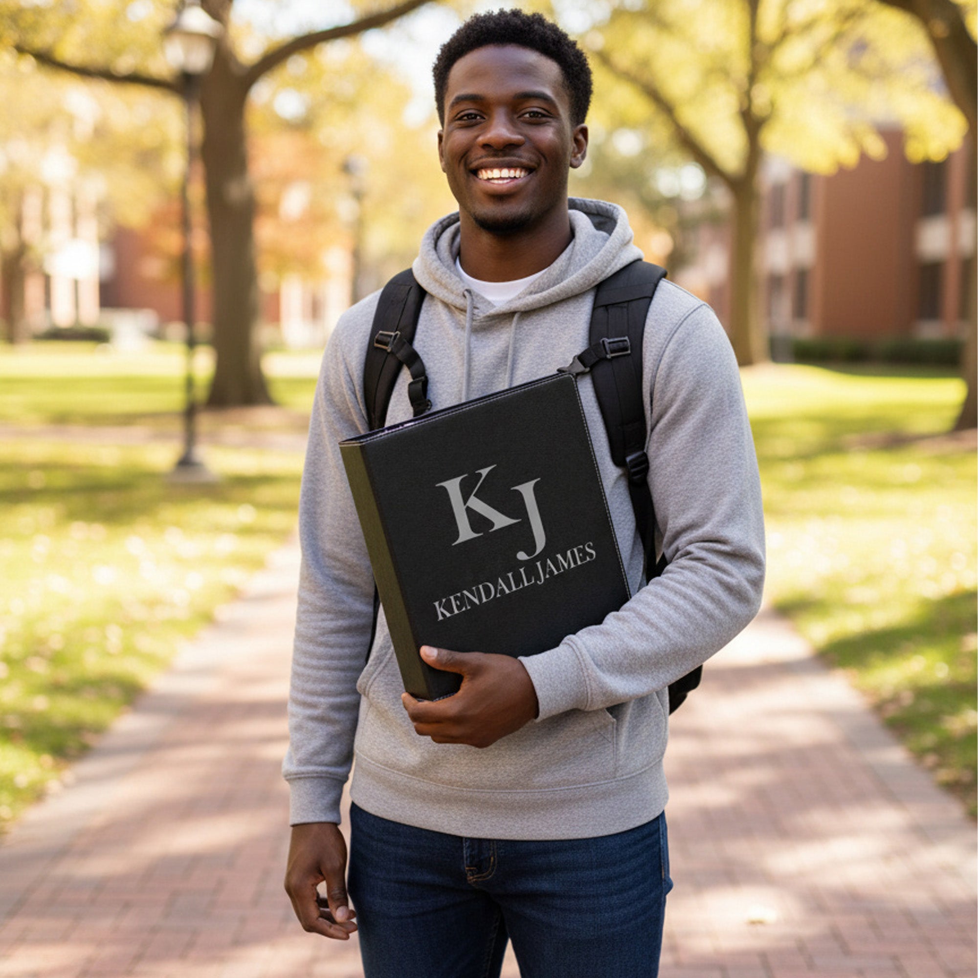 Faux Leather Personalized Binder with Name and Initials, Custom Gifts for Him