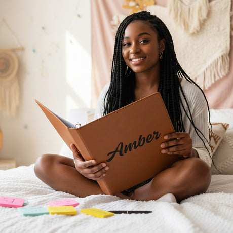 Personalized Binder w Name for Women and Teen Girls, Faux Leather