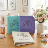 Split Initials w Name Birth Flower Personalized Binder for Her, Faux Leather