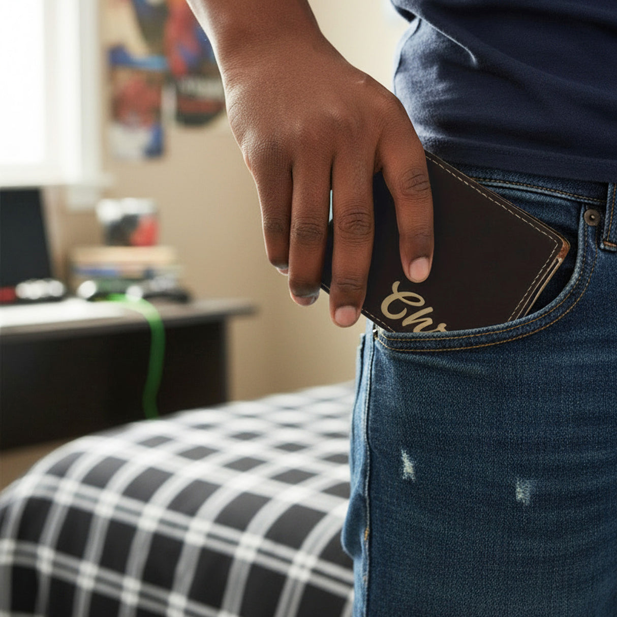 Faux Leather Bifold Personalized Wallet for Teen Boys with Name, Custom Gifts for Him