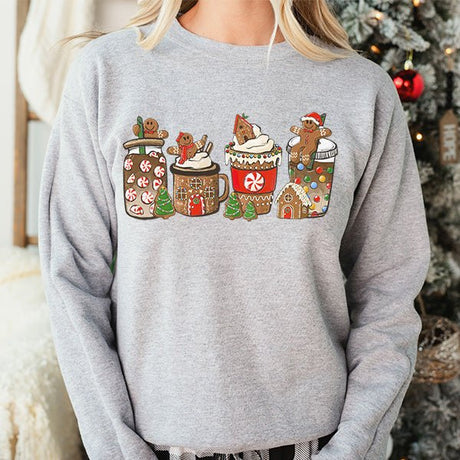 Cute Gingerbread House Latte Christmas Sweatshirt for Kids and Adults - Gifts Are Blue