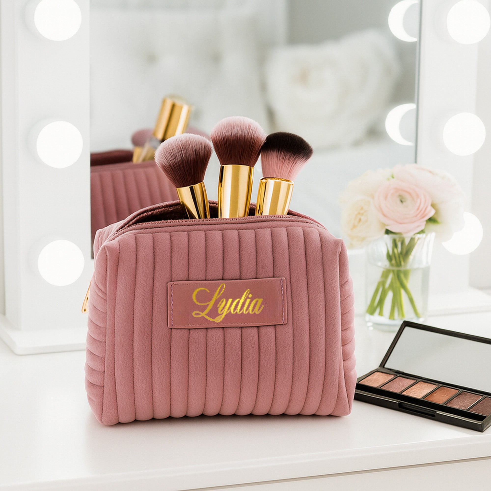 Custom makeup bag with name personalized gift for her perfect for birthday, Christmas, and anniversary.