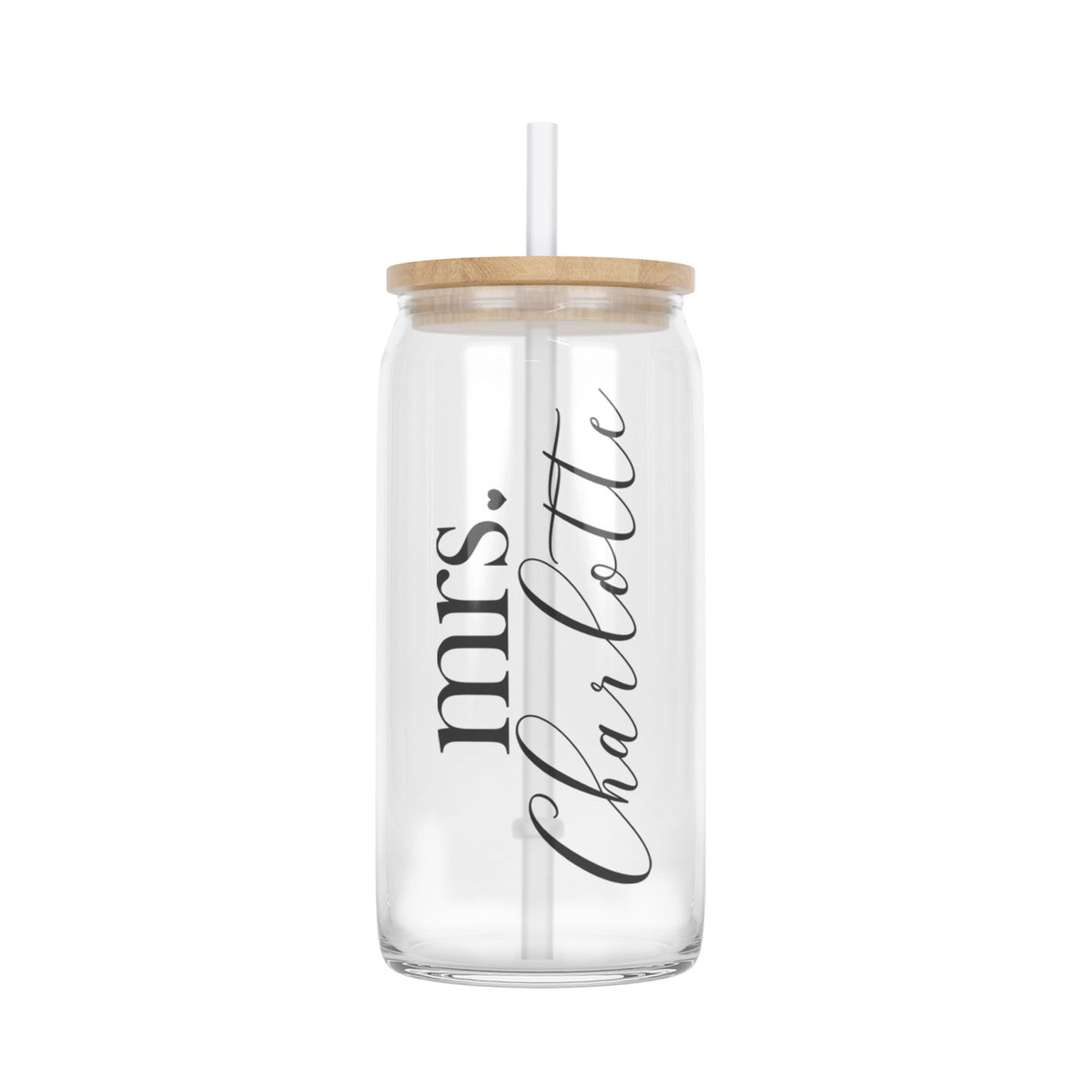 Personalized Last Name Iced Coffee Glass Can Tumbler with Lid and Straw - Gifts for Wife from Husband - Gifts for Newlyweds - Wifey Iced Coffee Cup