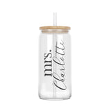 Personalized Last Name Iced Coffee Glass Can Tumbler with Lid and Straw