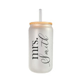 Personalized Last Name Iced Coffee Glass Can Tumbler with Lid and Straw