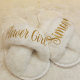 Personalized Fluffy Girls Slippers for Kids Ages 3 to 10 - Non-Skid Open Toed Style - Flower Girl Slippers - Slippers for Birthday Parties