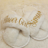 Personalized Fluffy Girls Slippers for Kids Ages 3 to 10 Years - Non-Skid Open Toed Style - Flower Girl Slippers - Slippers for Birthday Parties & More