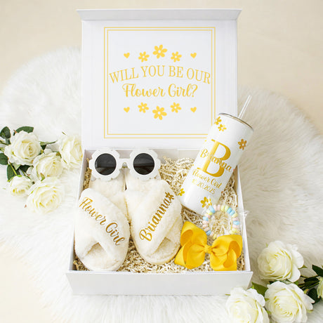 Sweet Pea Flower Girl Proposal Box with Fluffy Slippers & Tumbler